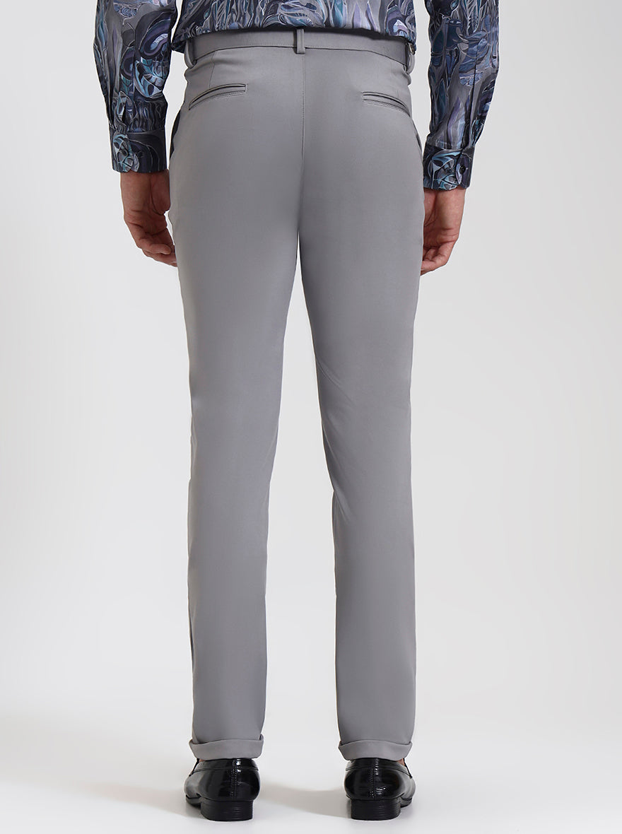 Light Grey Solid Slim Fit Club Wear Trouser | Wyre