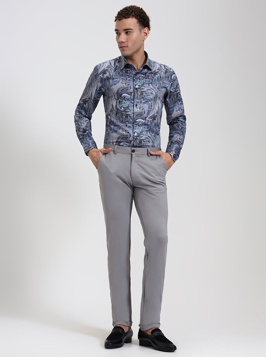 Light Grey Solid Slim Fit Club Wear Trouser | Wyre