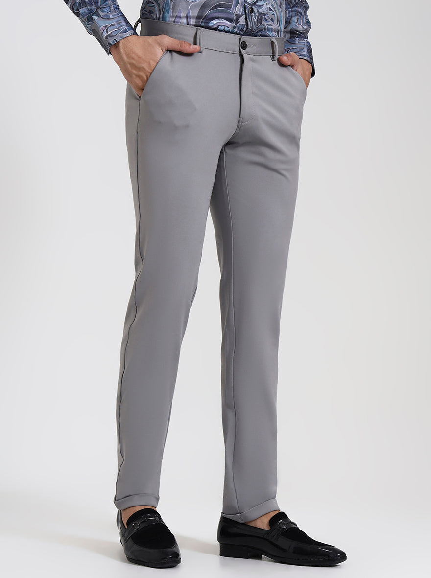 Light Grey Solid Slim Fit Club Wear Trouser | Wyre