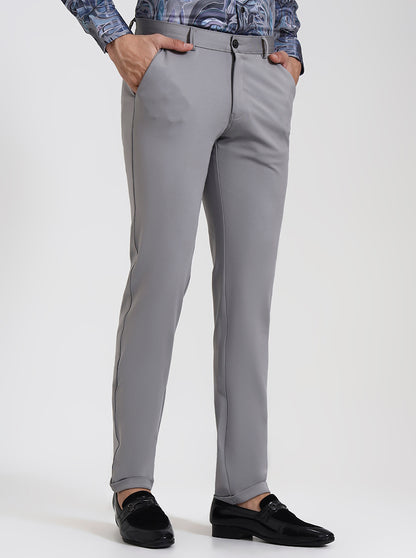 Light Grey Solid Slim Fit Club Wear Trouser | Wyre