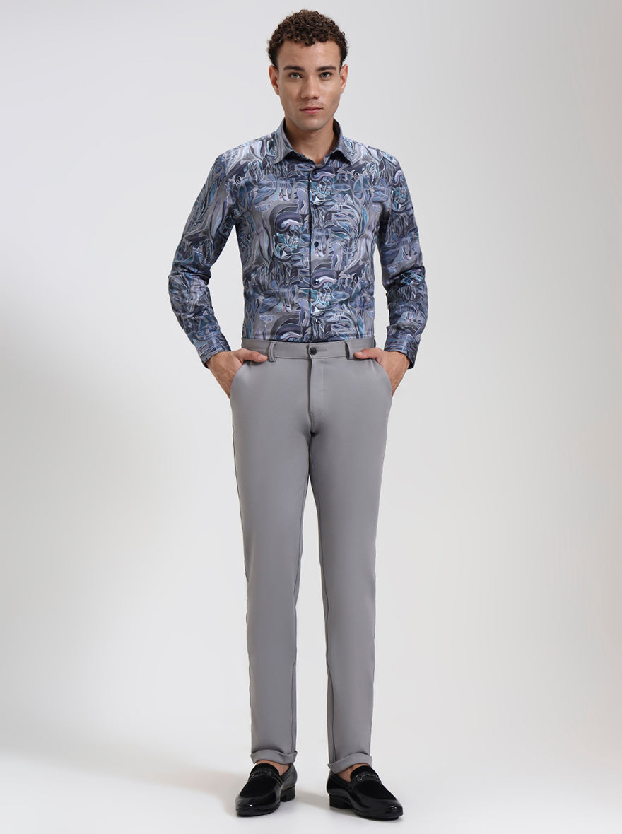 Light Grey Solid Slim Fit Club Wear Trouser | Wyre