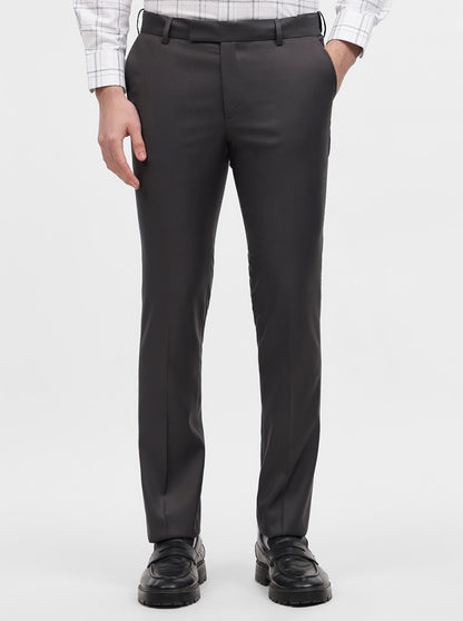 Dark Grey Solid Slim Fit Formal Trouser | Metal
