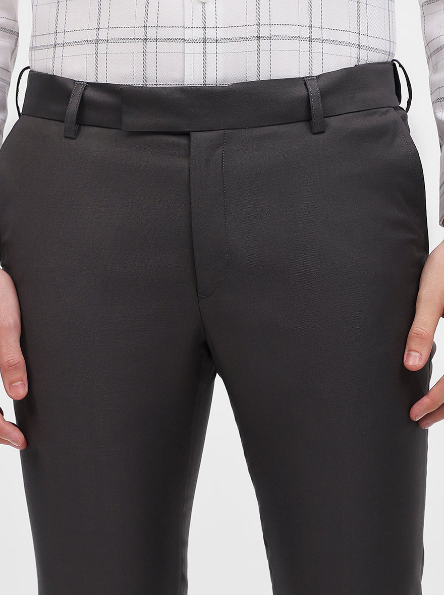 Dark Grey Solid Slim Fit Formal Trouser | Metal