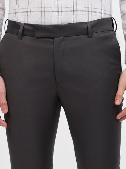 Dark Grey Solid Slim Fit Formal Trouser | Metal
