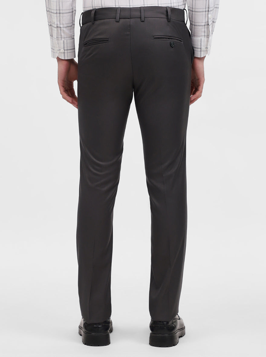 Dark Grey Solid Slim Fit Formal Trouser | Metal