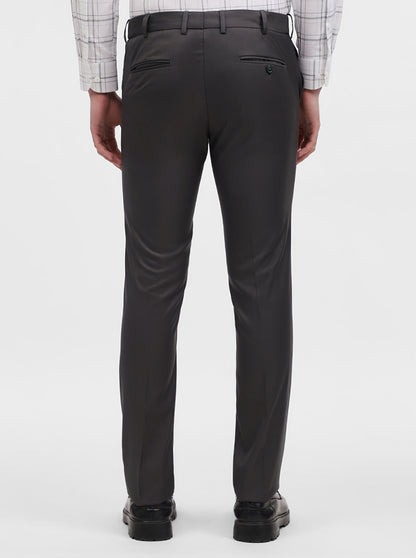 Dark Grey Solid Slim Fit Formal Trouser | Metal