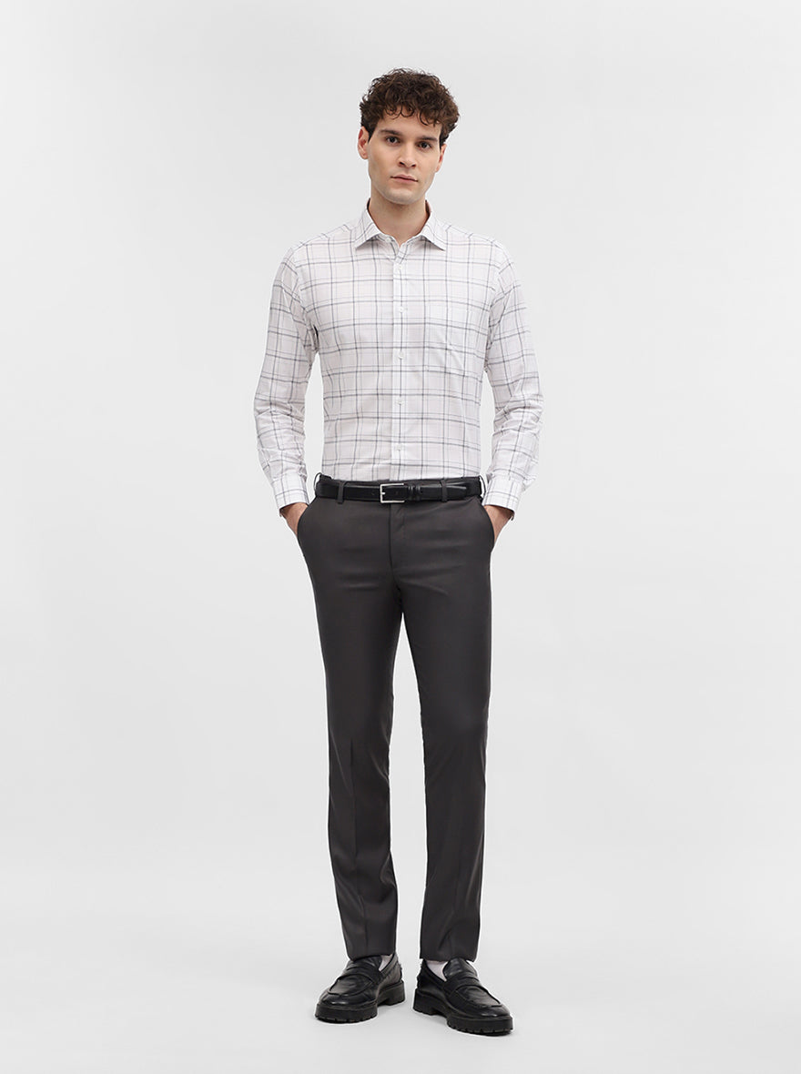 Dark Grey Solid Slim Fit Formal Trouser | Metal