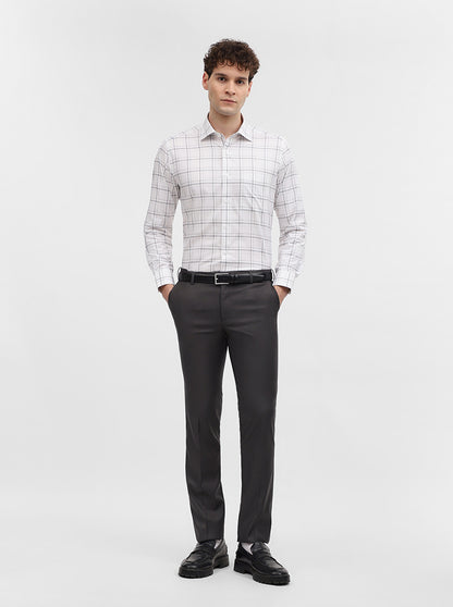 Dark Grey Solid Slim Fit Formal Trouser | Metal