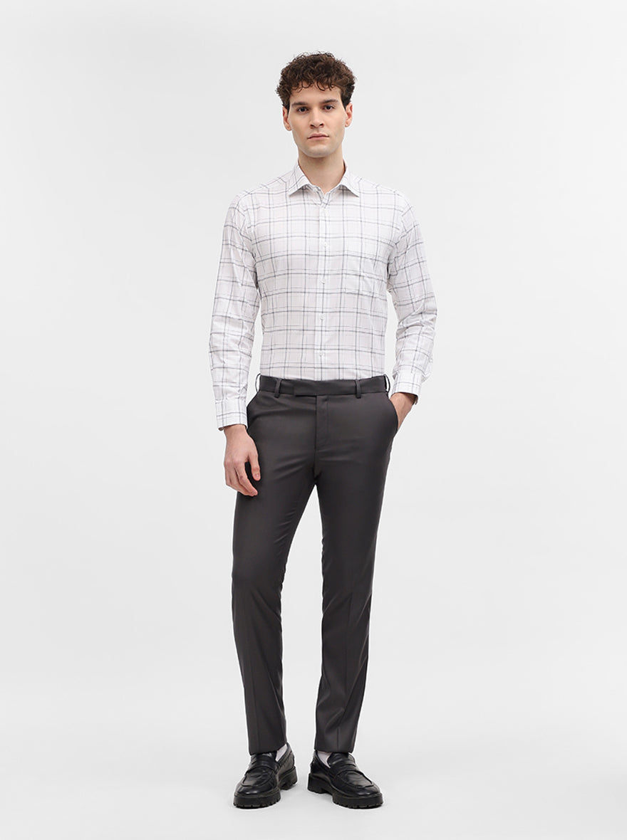 Dark Grey Solid Slim Fit Formal Trouser | Metal