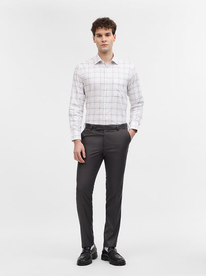 Dark Grey Solid Slim Fit Formal Trouser | Metal
