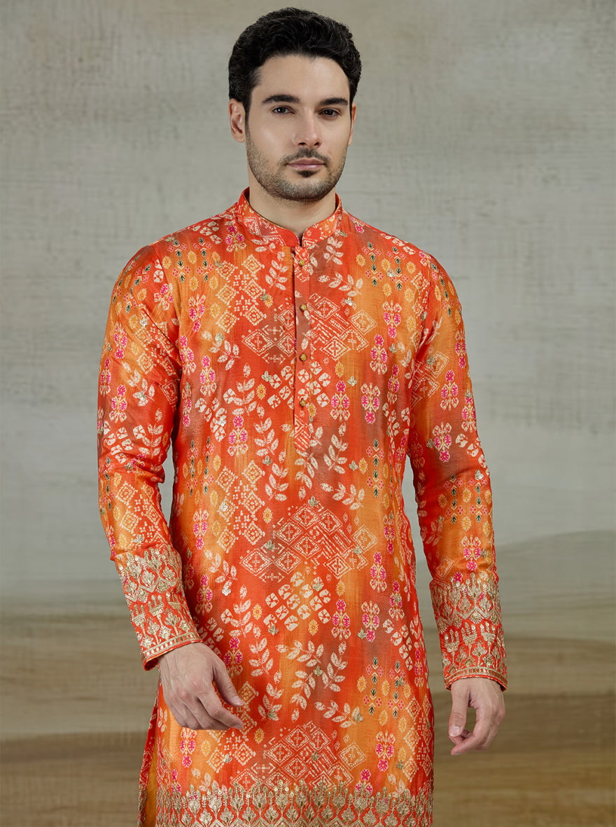 Orange Printed Kurta Pajama | Virasana
