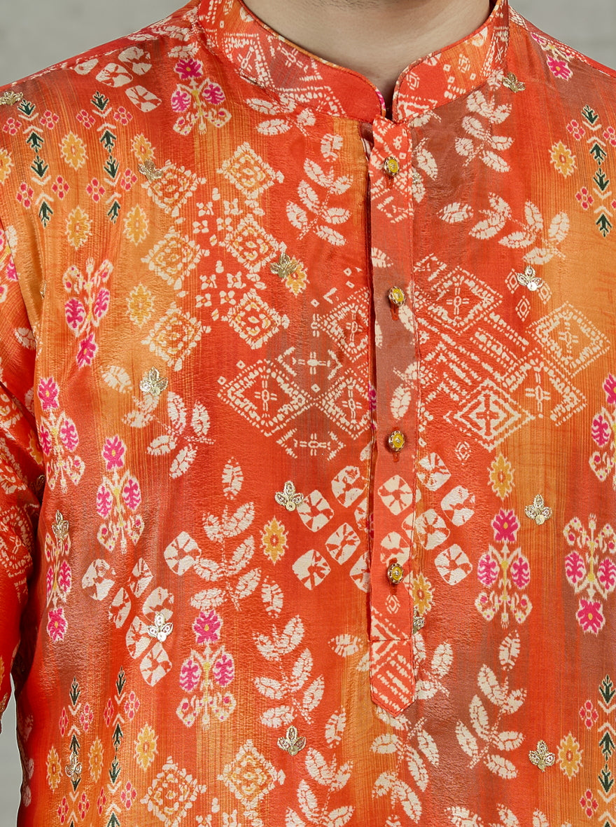 Orange Printed Kurta Pajama | Virasana