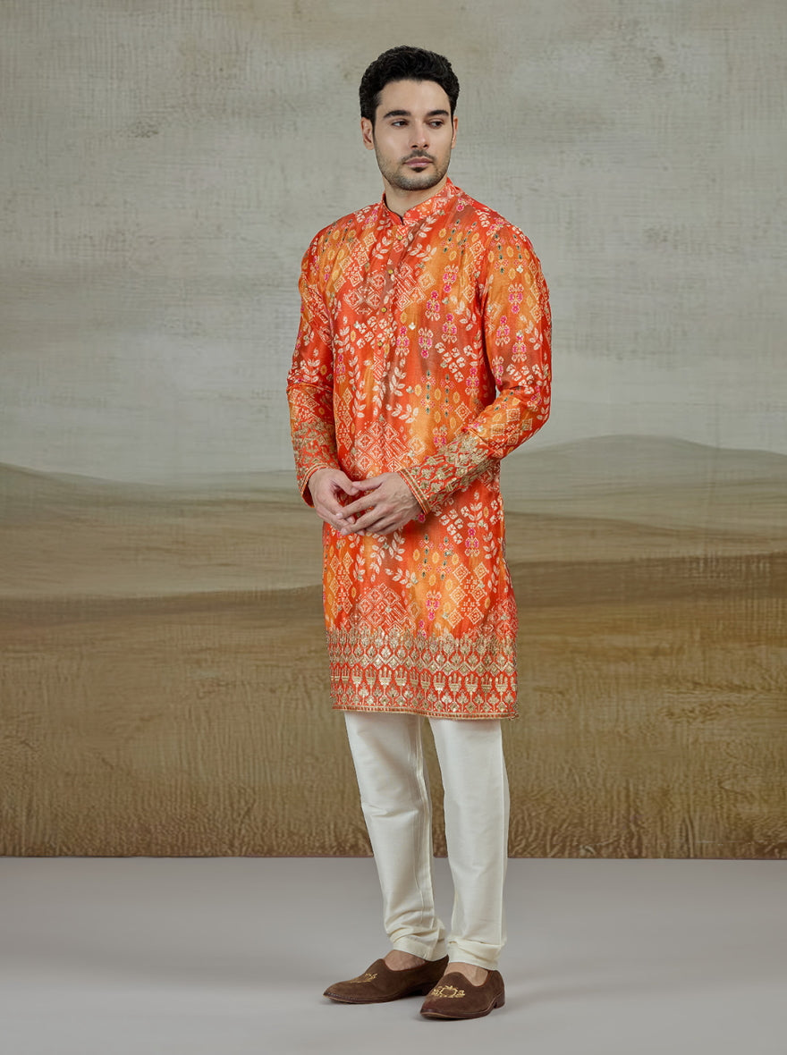 Orange Printed Kurta Pajama | Virasana