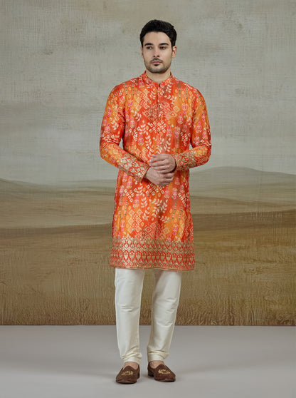 Orange Printed Kurta Pajama | Virasana
