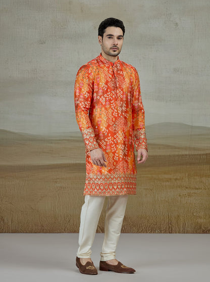 Orange Printed Kurta Pajama | Virasana