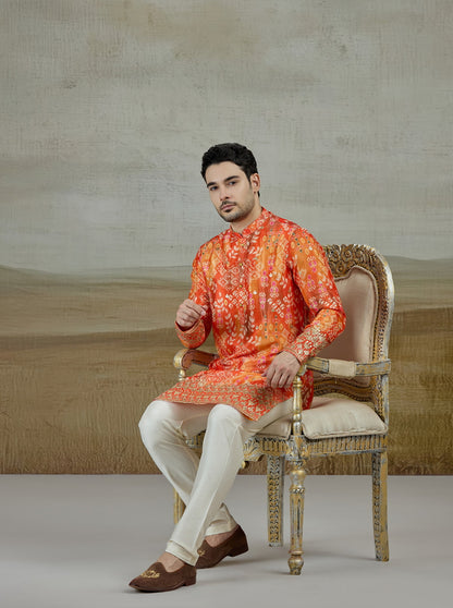 Orange Printed Kurta Pajama | Virasana