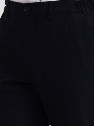 Navy Blue Striped Slim Fit Casual Trouser | JadeBlue