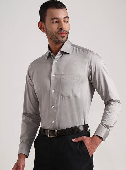 Grey Striped Slim Fit Formal Shirt | Metal