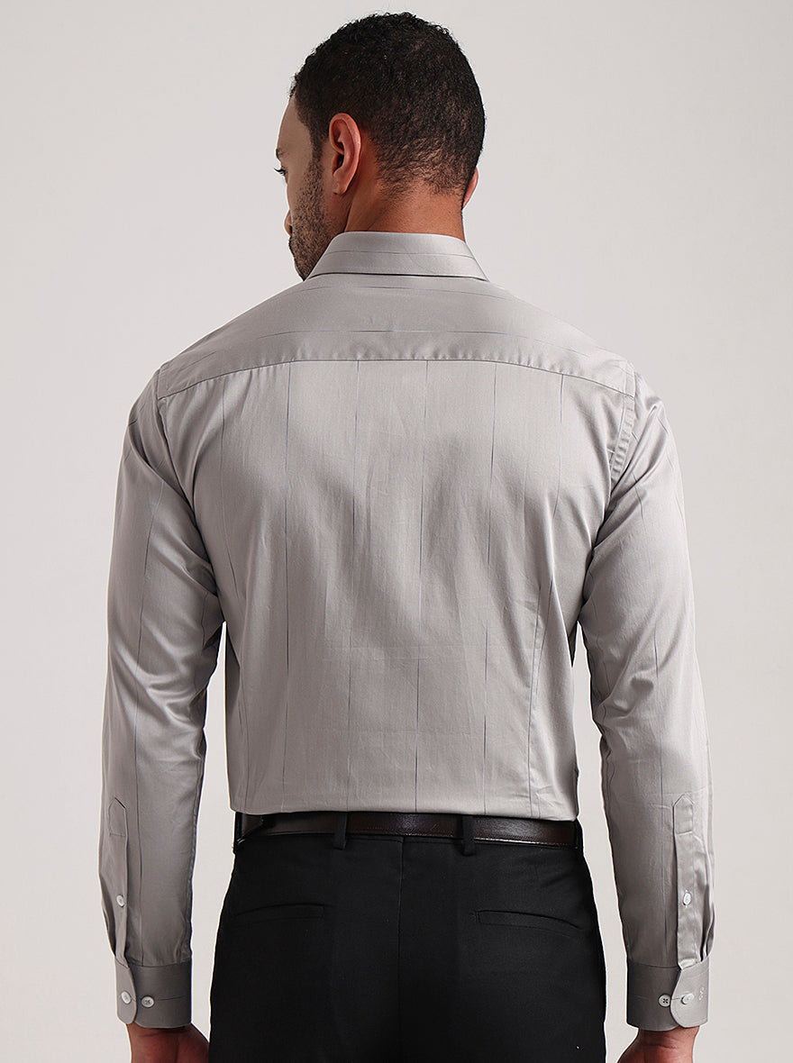 Grey Striped Slim Fit Formal Shirt | Metal