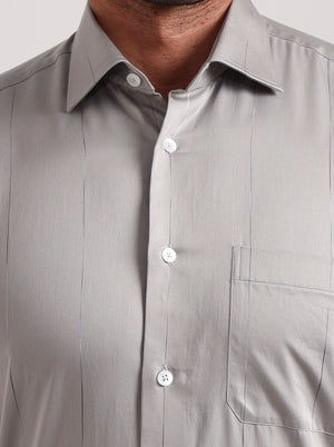Grey Striped Slim Fit Formal Shirt | Metal
