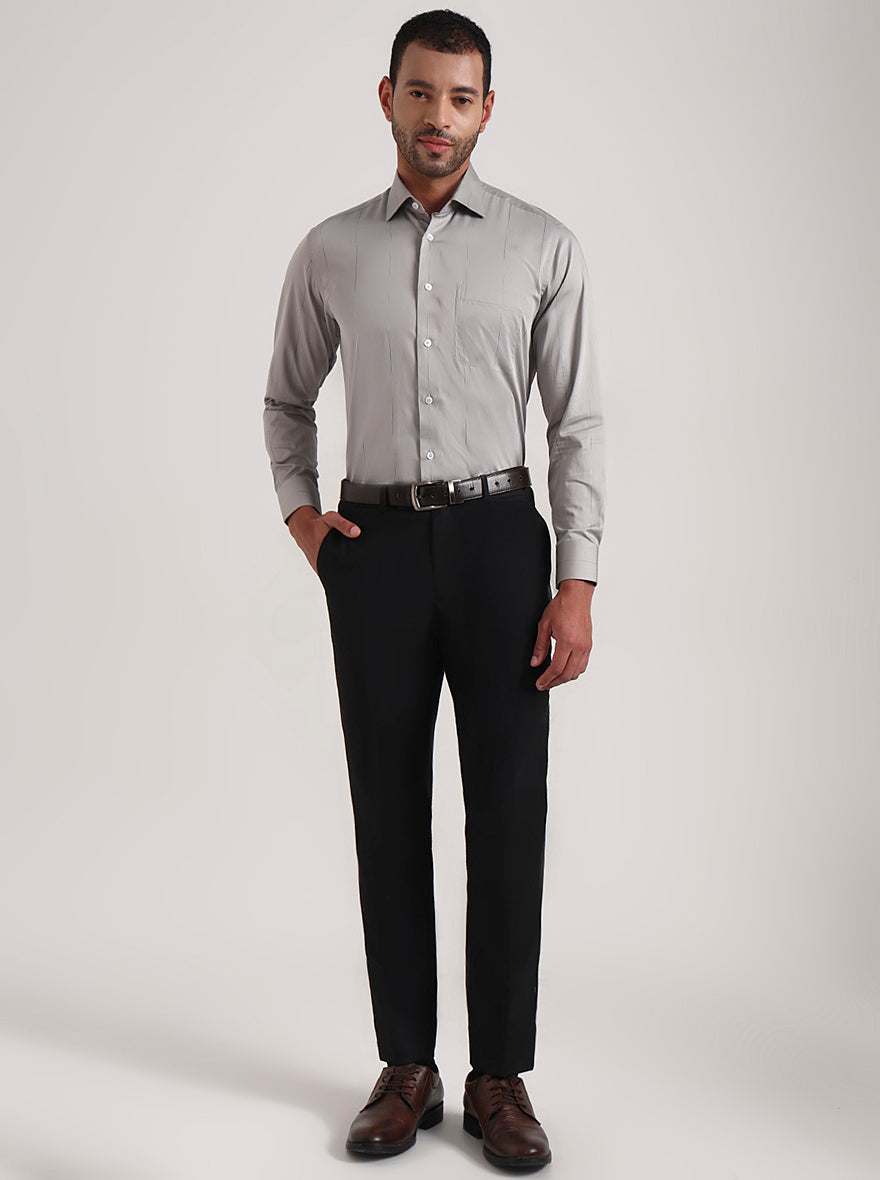 Grey Striped Slim Fit Formal Shirt | Metal