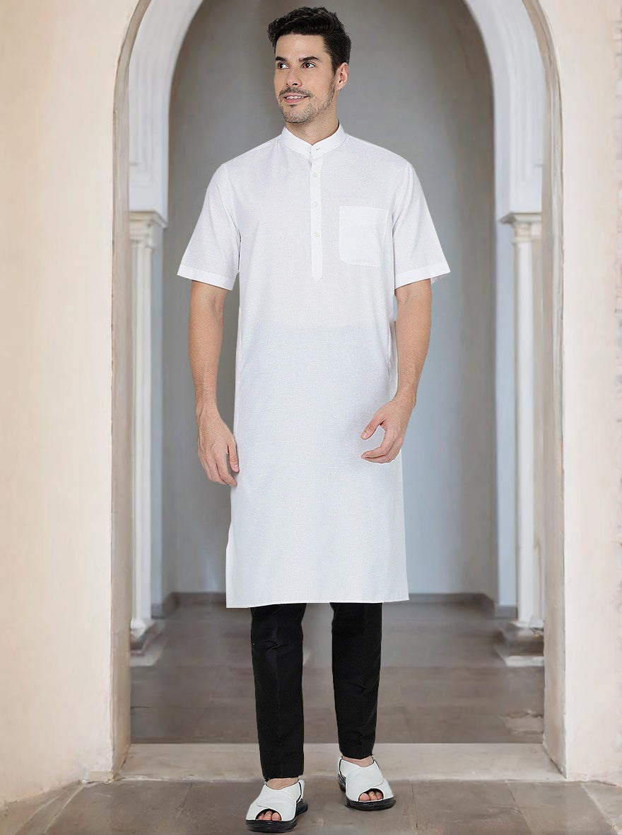 White Solid Regular Fit Modi Kurta | JadeBlue