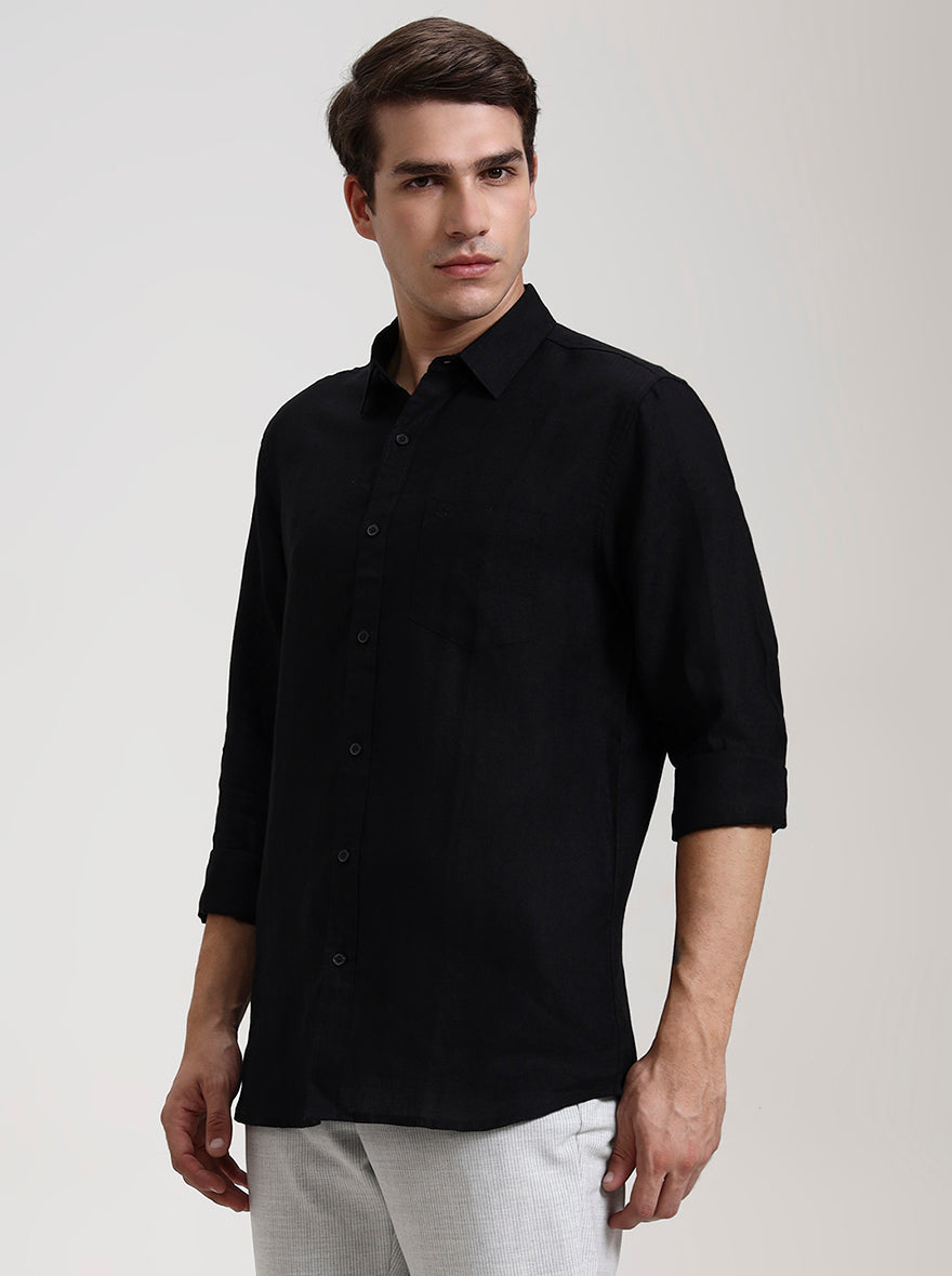 Black Solid Slim Fit Casual Shirt | JadeBlue