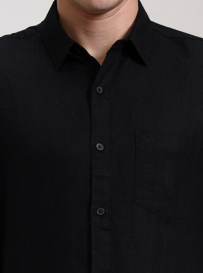 Black Solid Slim Fit Casual Shirt | JadeBlue