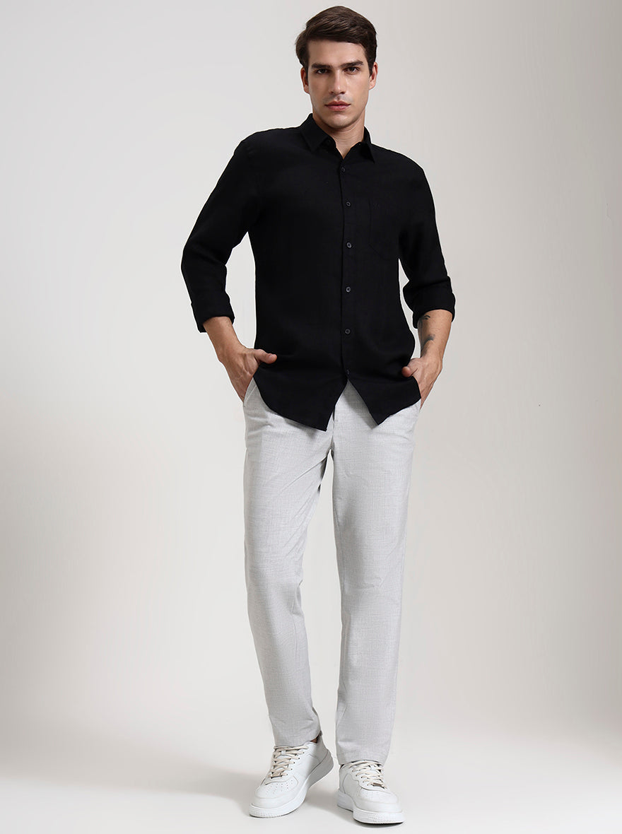 Black Solid Slim Fit Casual Shirt | JadeBlue