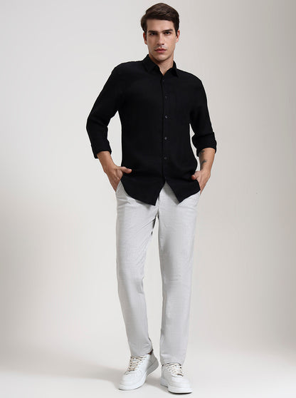 Black Solid Slim Fit Casual Shirt | JadeBlue
