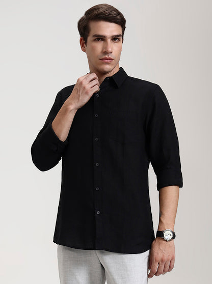 Black Solid Slim Fit Casual Shirt | JadeBlue