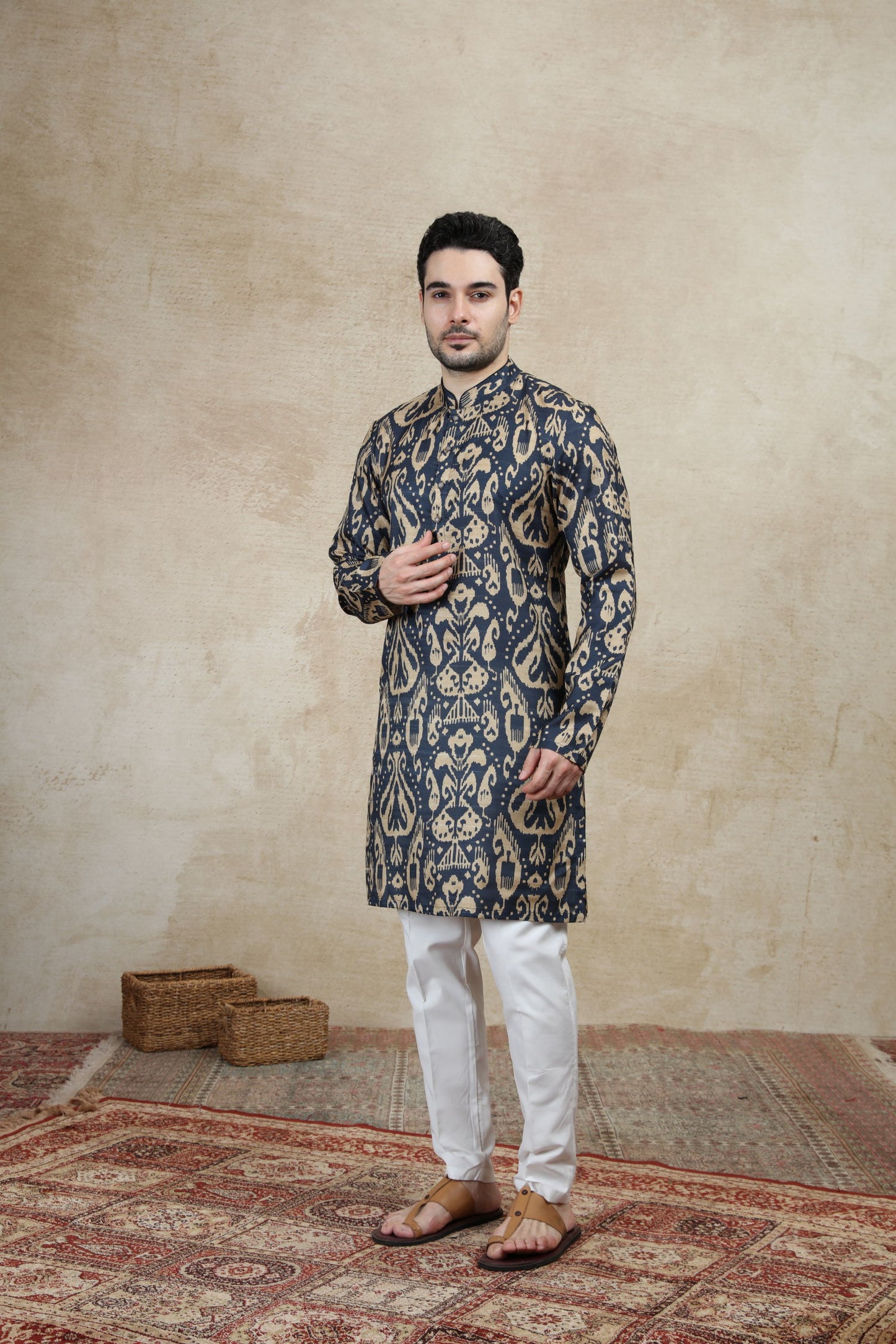 Navy Blue Printed Kurta | The Kurta Company