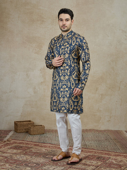 Navy Blue Printed Kurta | The Kurta Company