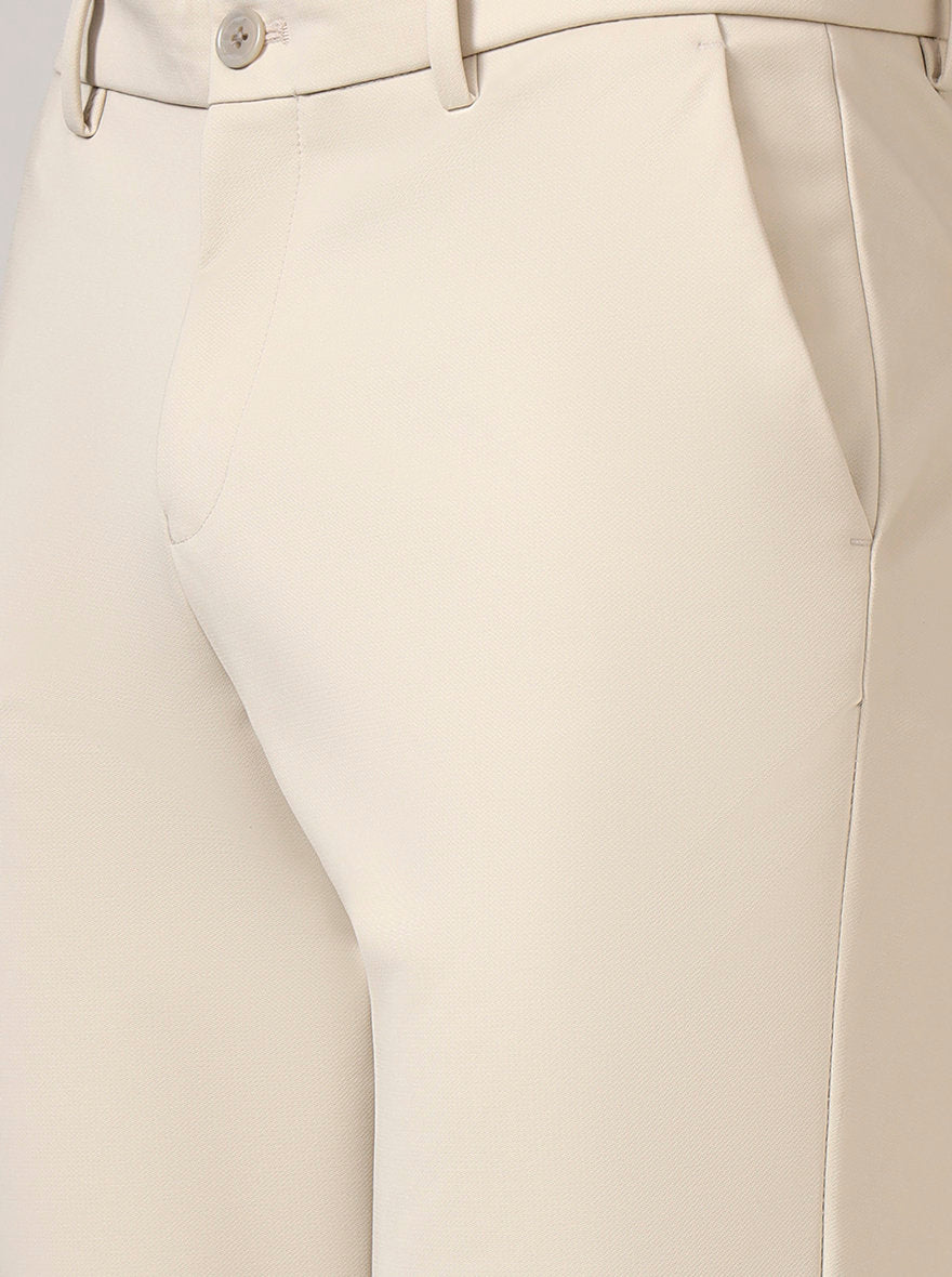 Cream Solid Venice Fit Casual Trouser | JadeBlue