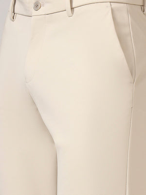 Cream Solid Venice Fit Casual Trouser | JadeBlue