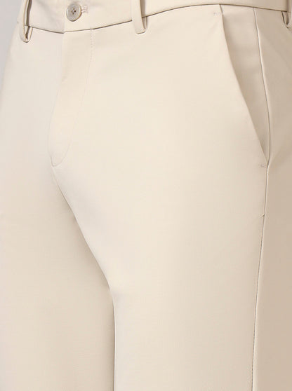 Cream Solid Venice Fit Casual Trouser | JadeBlue