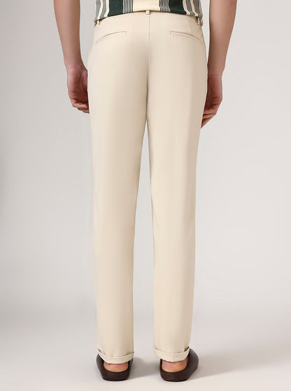 Cream Solid Venice Fit Casual Trouser | JadeBlue