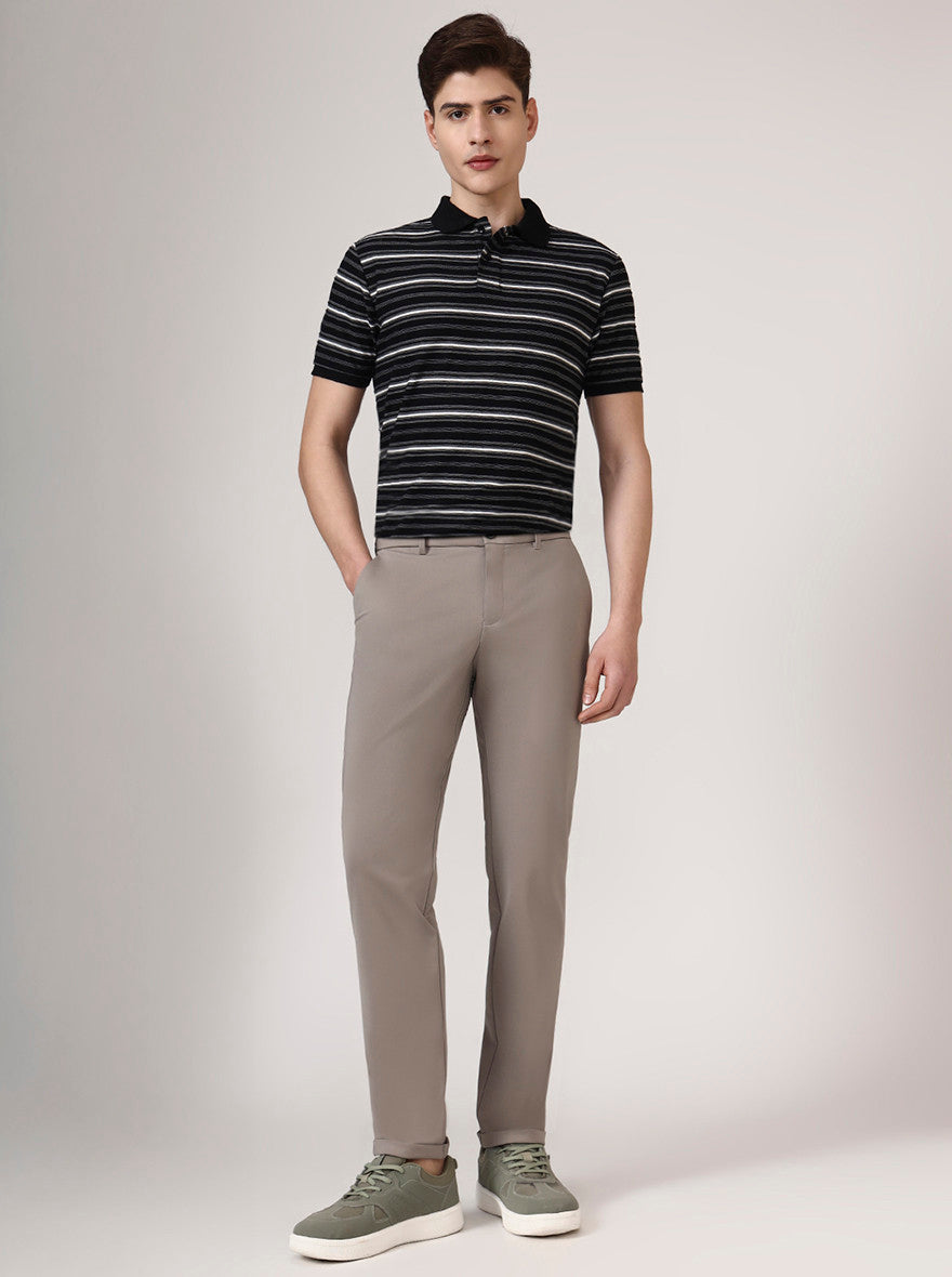 Light Grey Solid Venice Fit Casual Trouser | JadeBlue