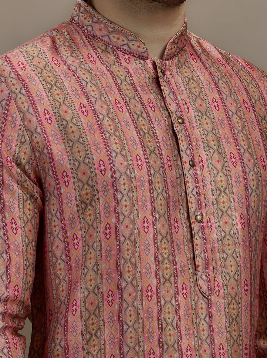 Pink & Brown Printed Kurta | The Kurta Company