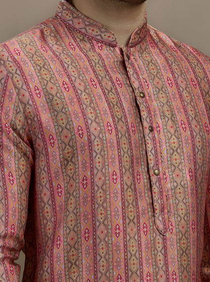 Pink & Brown Printed Kurta | The Kurta Company