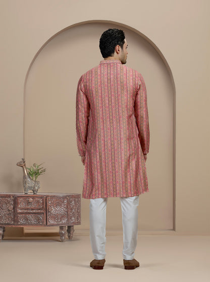 Pink & Brown Printed Kurta | The Kurta Company
