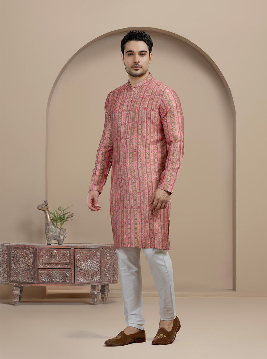Pink & Brown Printed Kurta | The Kurta Company