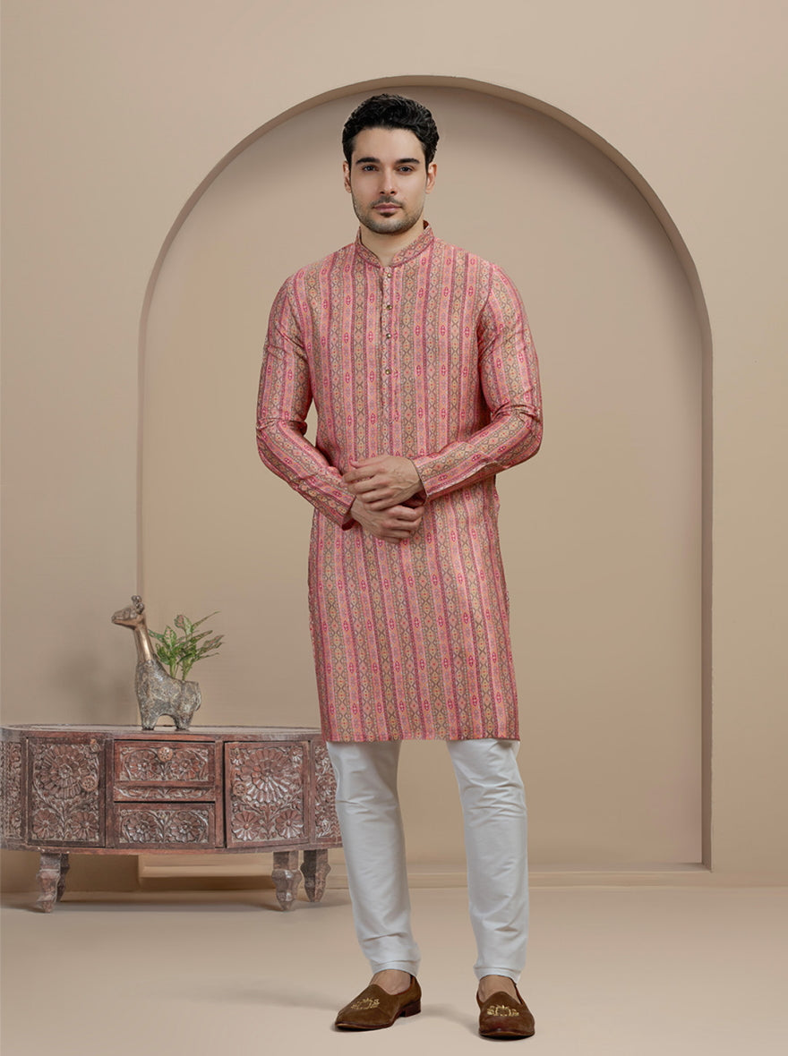 Pink & Brown Printed Kurta | The Kurta Company