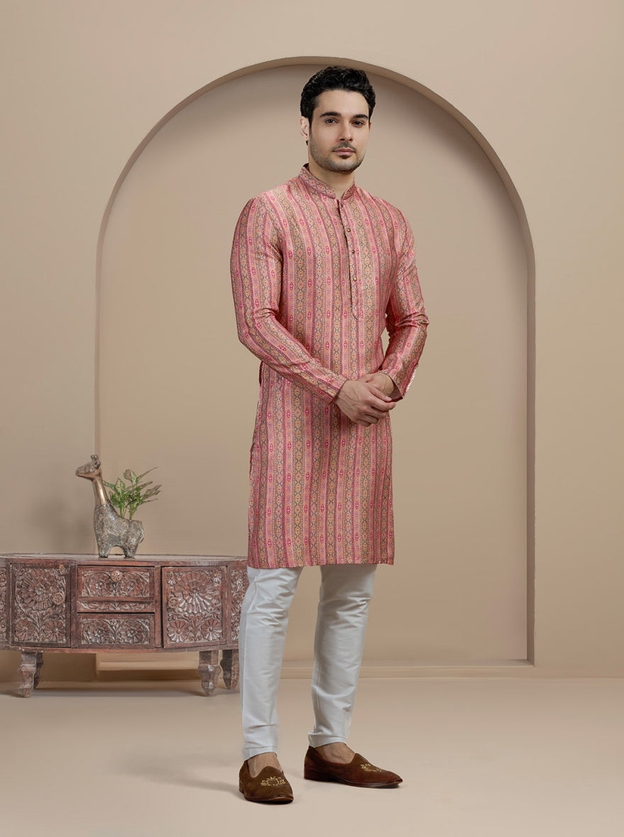 Pink & Brown Printed Kurta | The Kurta Company