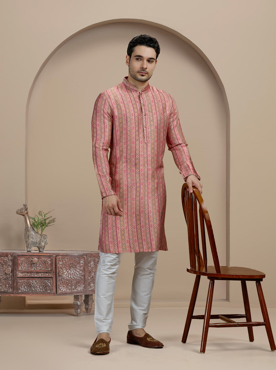 Pink & Brown Printed Kurta | The Kurta Company