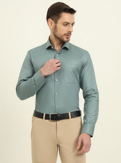 Moss Green Solid Slim Fit Formal Shirt | Metal