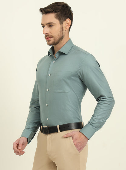 Moss Green Solid Slim Fit Formal Shirt | Metal