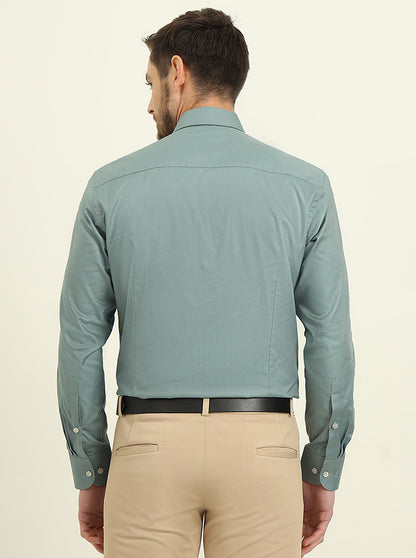 Moss Green Solid Slim Fit Formal Shirt | Metal