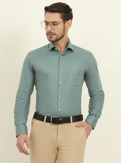 Moss Green Solid Slim Fit Formal Shirt | Metal