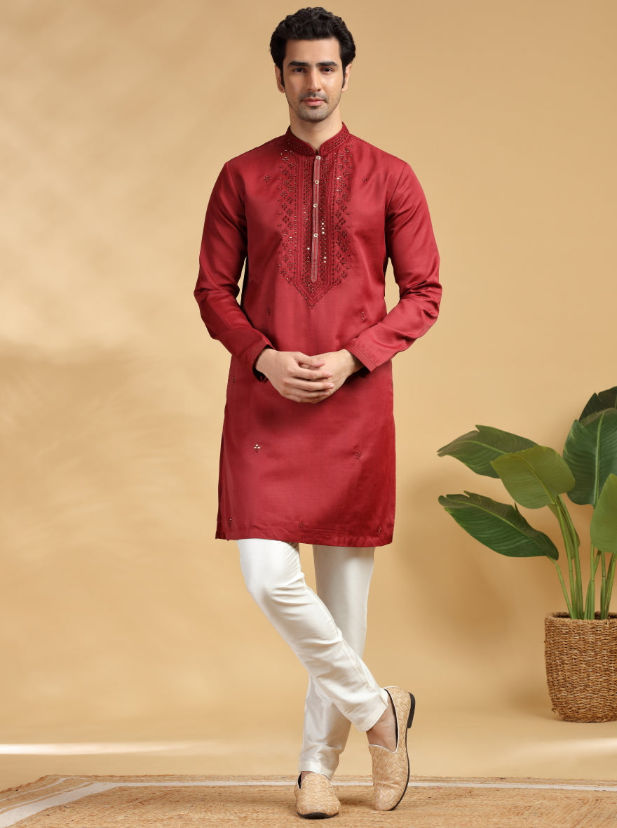 Red Embroidered Kurta Pajama | TULA